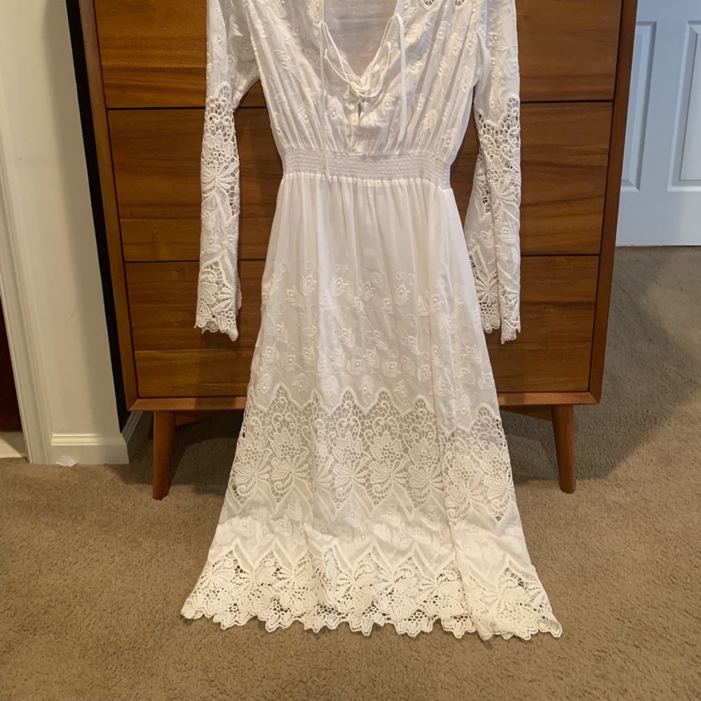 Bhldn White lace trim midi dress